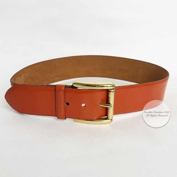 Moschino Belt by Redwall Wide Patent Leather Orange Made in Italy Vintage EU 42 main image 4